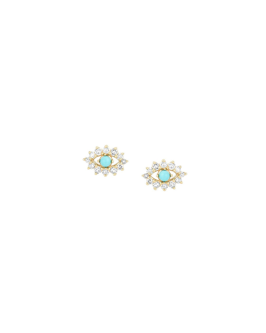 Adina Reyter-Turquoise + Diamond Evil Eye Stud-Earrings-14k Yellow Gold, Turquoise, Diamond-Blue Ruby Jewellery-Vancouver Canada