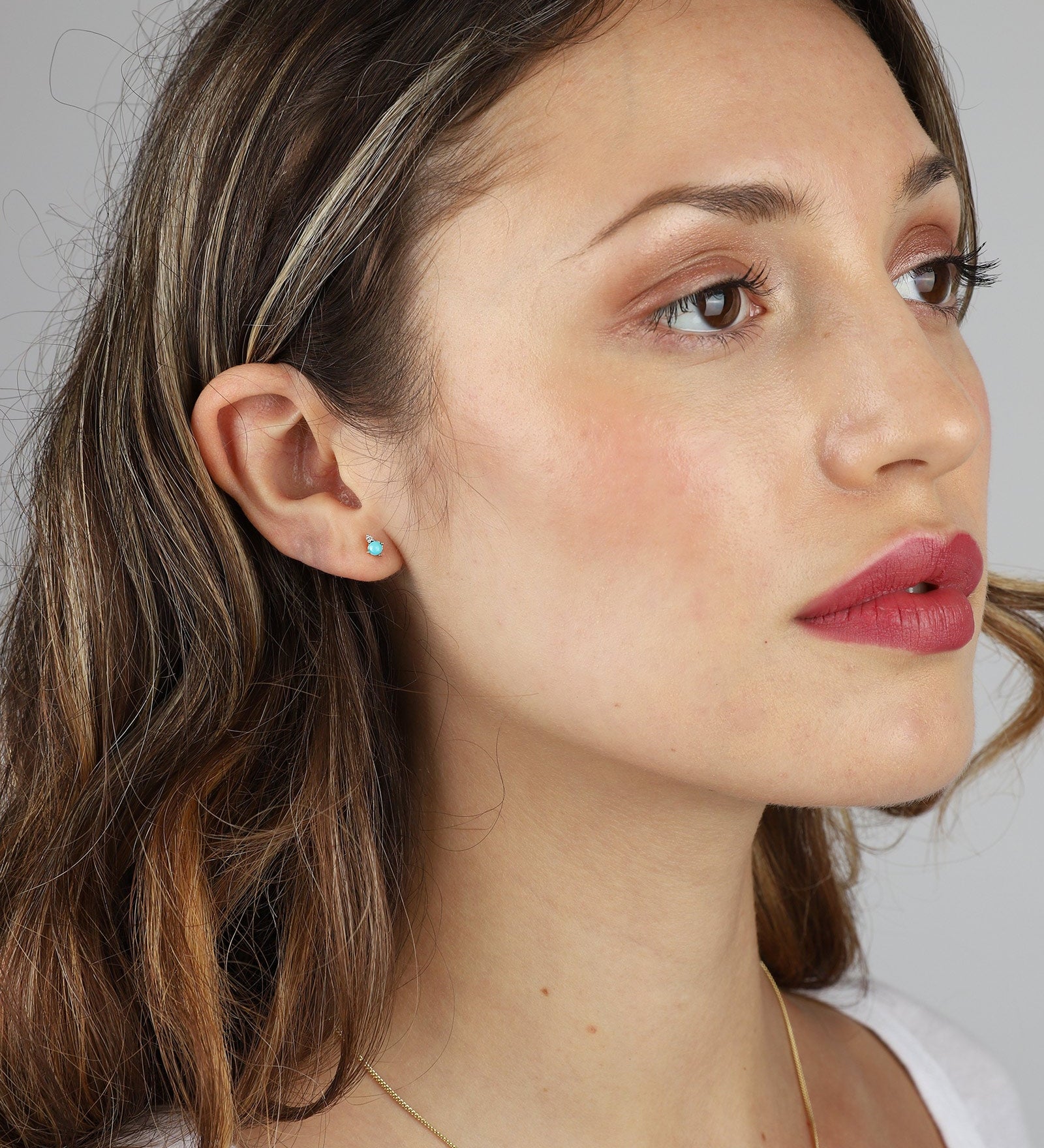 Adina Reyter-Turquoise + Diamond Round Studs-Earrings-14k Yellow Gold, Turquoise-Blue Ruby Jewellery-Vancouver Canada