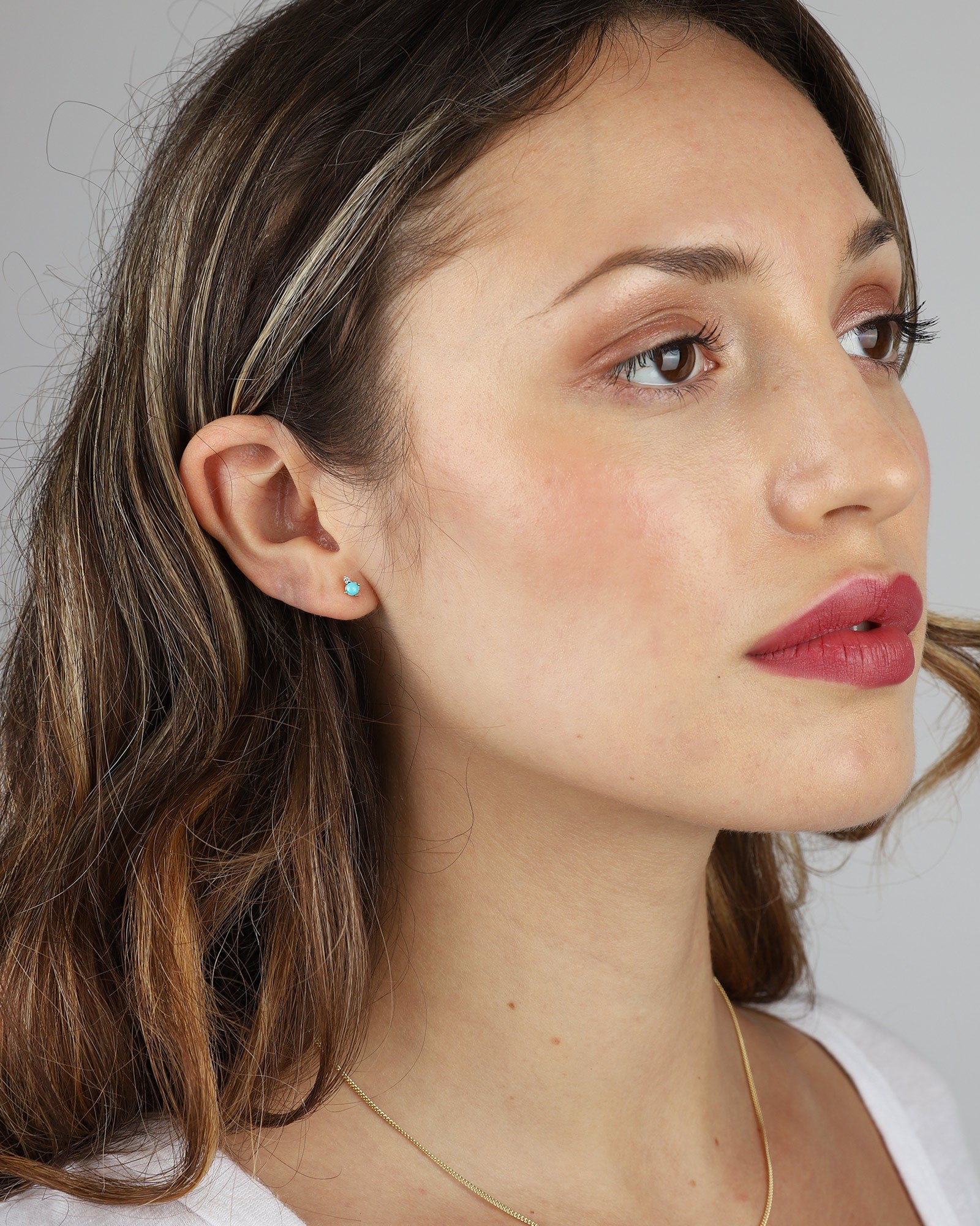 Adina Reyter-Turquoise + Diamond Round Studs-Earrings-14k Yellow Gold, Turquoise-Blue Ruby Jewellery-Vancouver Canada