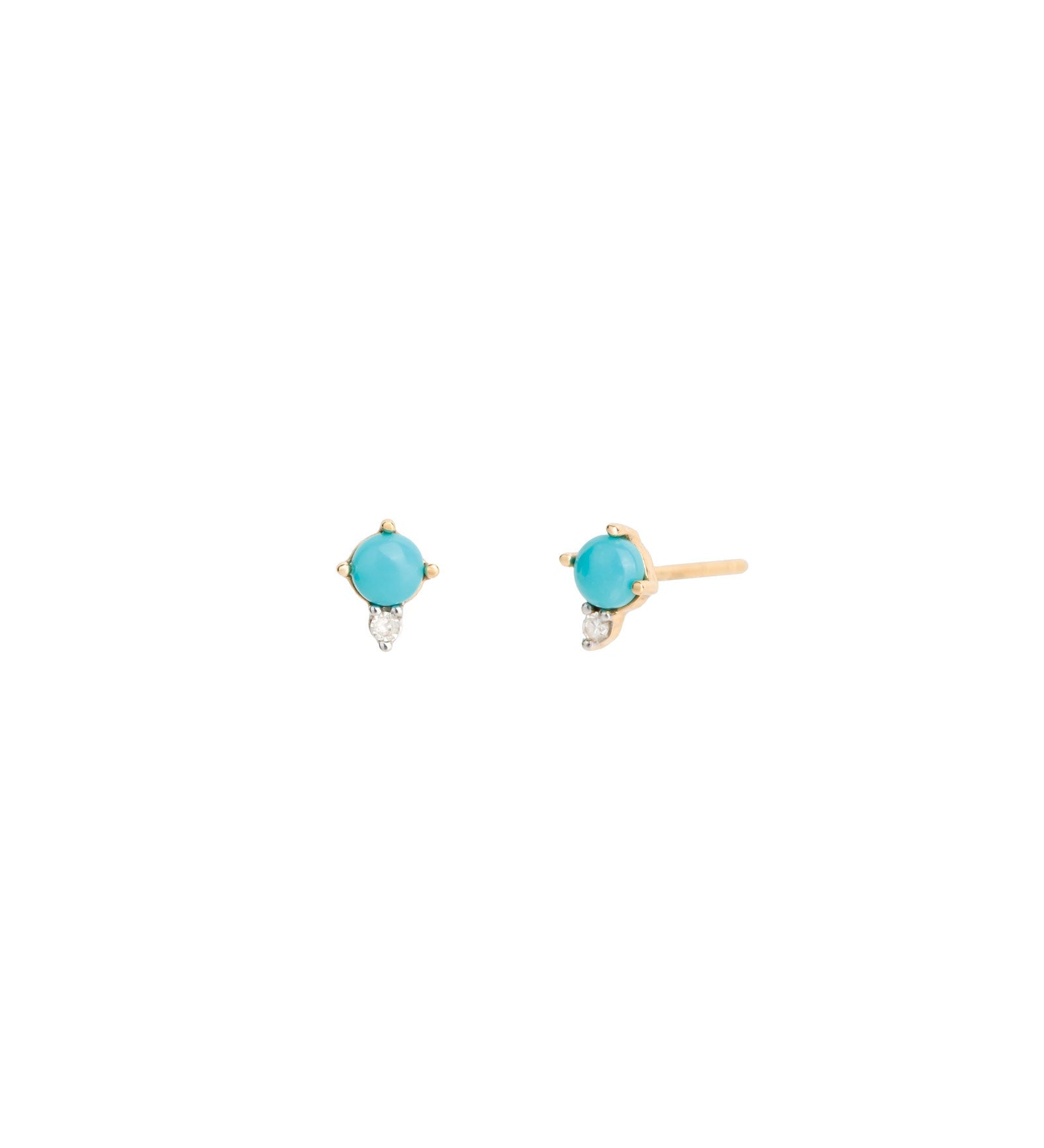 Adina Reyter-Turquoise + Diamond Round Studs-Earrings-14k Yellow Gold, Turquoise-Blue Ruby Jewellery-Vancouver Canada