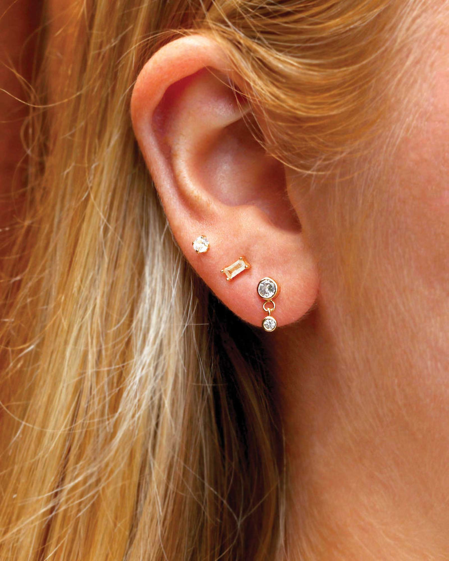 Kris Nations-Two Bezel CZ Drop Studs-Earrings-18k Gold Vermeil, Cubic Zirconia-Blue Ruby Jewellery-Vancouver Canada