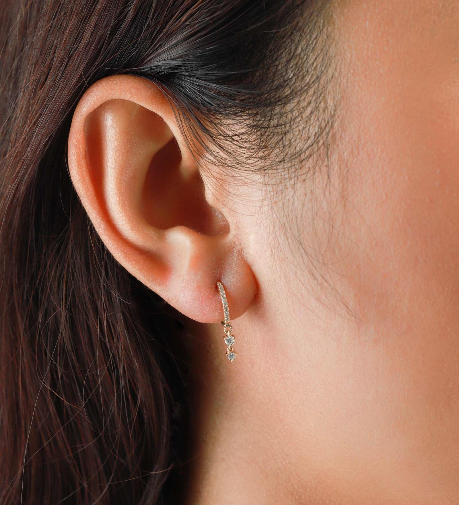 Two Diamond Drop Huggies-Earrings-Goldhive-14k Yellow Gold-Blue Ruby Jewellery-Vancouver-Canada