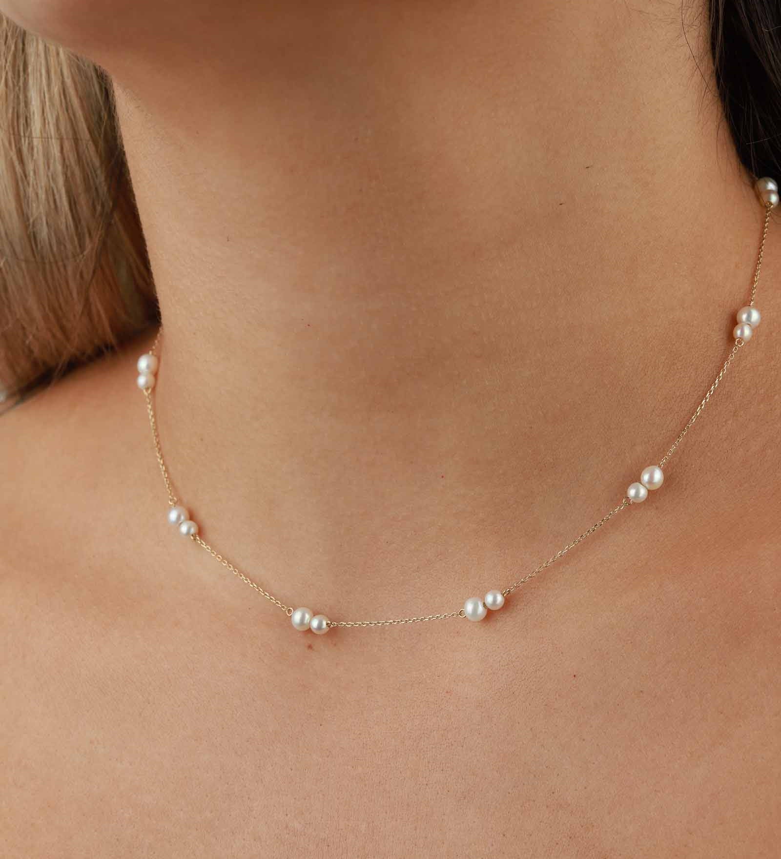 Two Pearl Station Necklace-Necklaces-Goldhive-14k Yellow Gold-Blue Ruby Jewellery-Vancouver-Canada