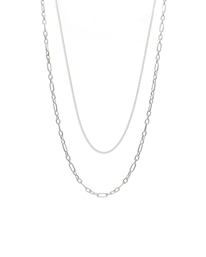 Cause We Care-Two Row Long Short Curb Chain Necklace-Necklaces-Sterling Silver-Blue Ruby Jewellery-Vancouver Canada