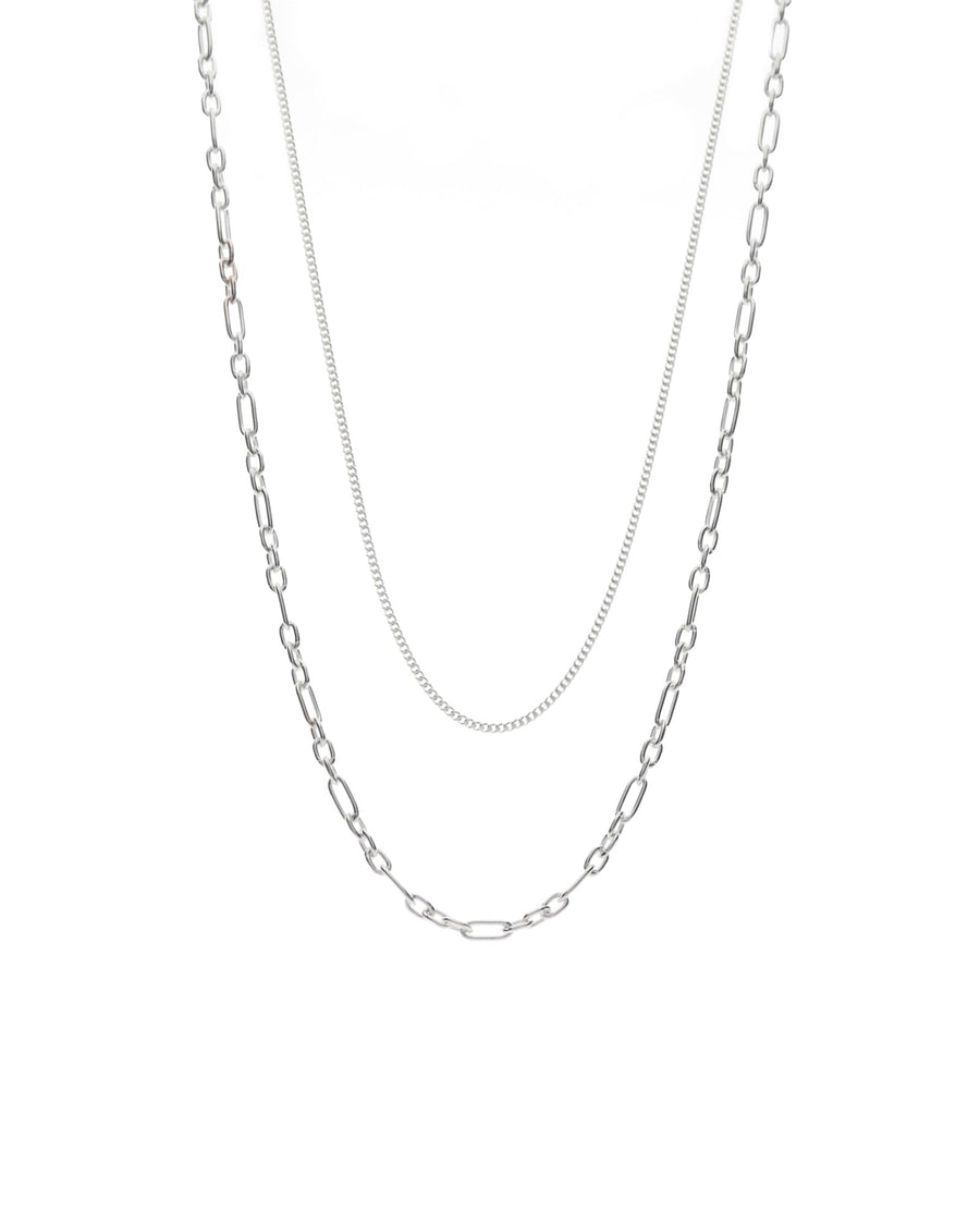 Cause We Care-Two Row Long Short Curb Chain Necklace-Necklaces-Sterling Silver-Blue Ruby Jewellery-Vancouver Canada