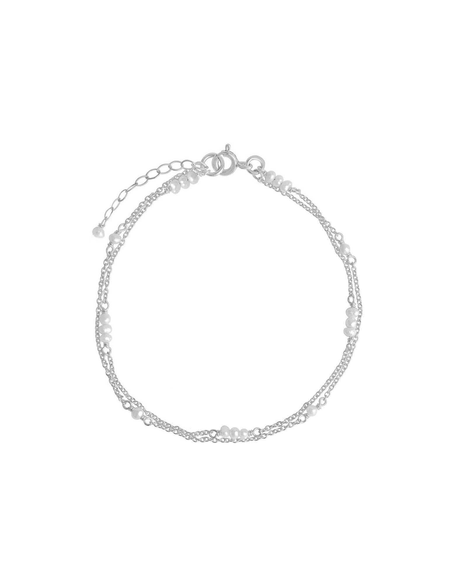 Poppy Rose-Two Row Pearl Station Bracelet-Bracelets-Sterling Silver Freshwater pearl-Blue Ruby Jewellery-Vancouver Canada