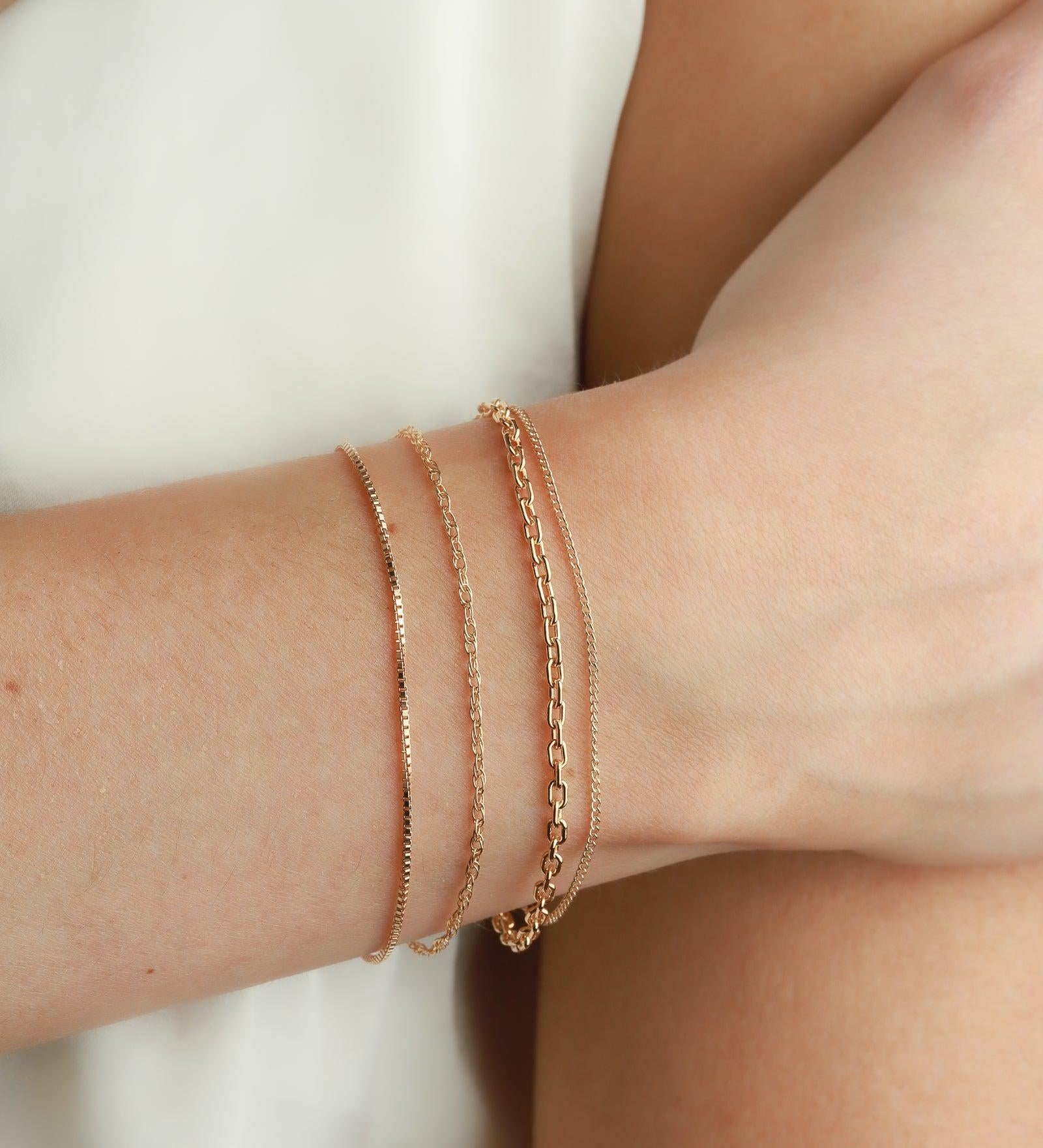 1948-Two Row Rectangle Link + Curb Chain Bracelet-Bracelets-14k Gold-fill-Blue Ruby Jewellery-Vancouver Canada