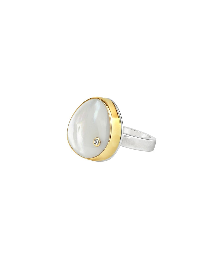 Jamie Joseph-White Mother of Pearl + Diamond Ring-Rings-14k Yellow Gold, Sterling Silver, Mother Of Pearl, Diamond-7.25-Blue Ruby Jewellery-Vancouver Canada