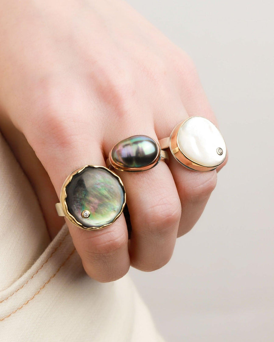 Jamie Joseph-White Mother of Pearl + Diamond Ring-Rings-14k Yellow Gold, Sterling Silver, Mother Of Pearl, Diamond-7.25-Blue Ruby Jewellery-Vancouver Canada