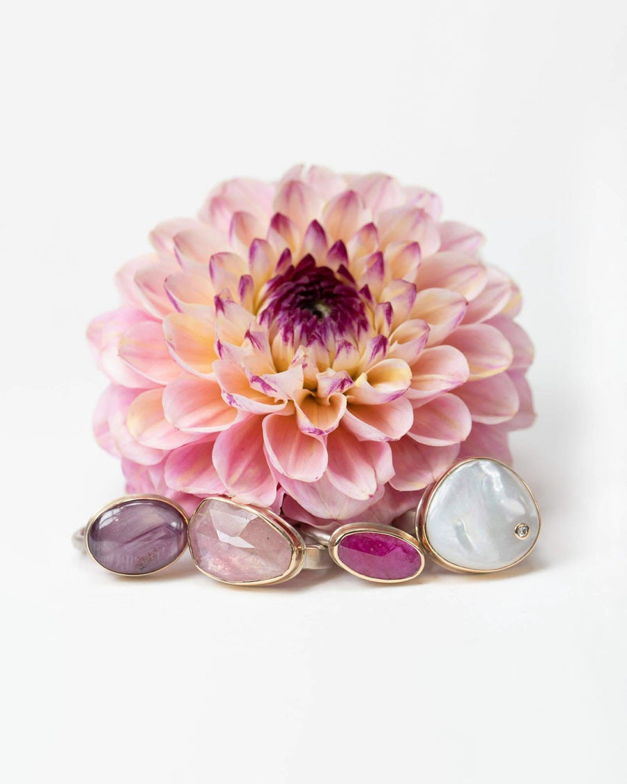 Jamie Joseph-White Mother of Pearl + Diamond Ring-Rings-14k Yellow Gold, Sterling Silver, Mother Of Pearl, Diamond-7.25-Blue Ruby Jewellery-Vancouver Canada