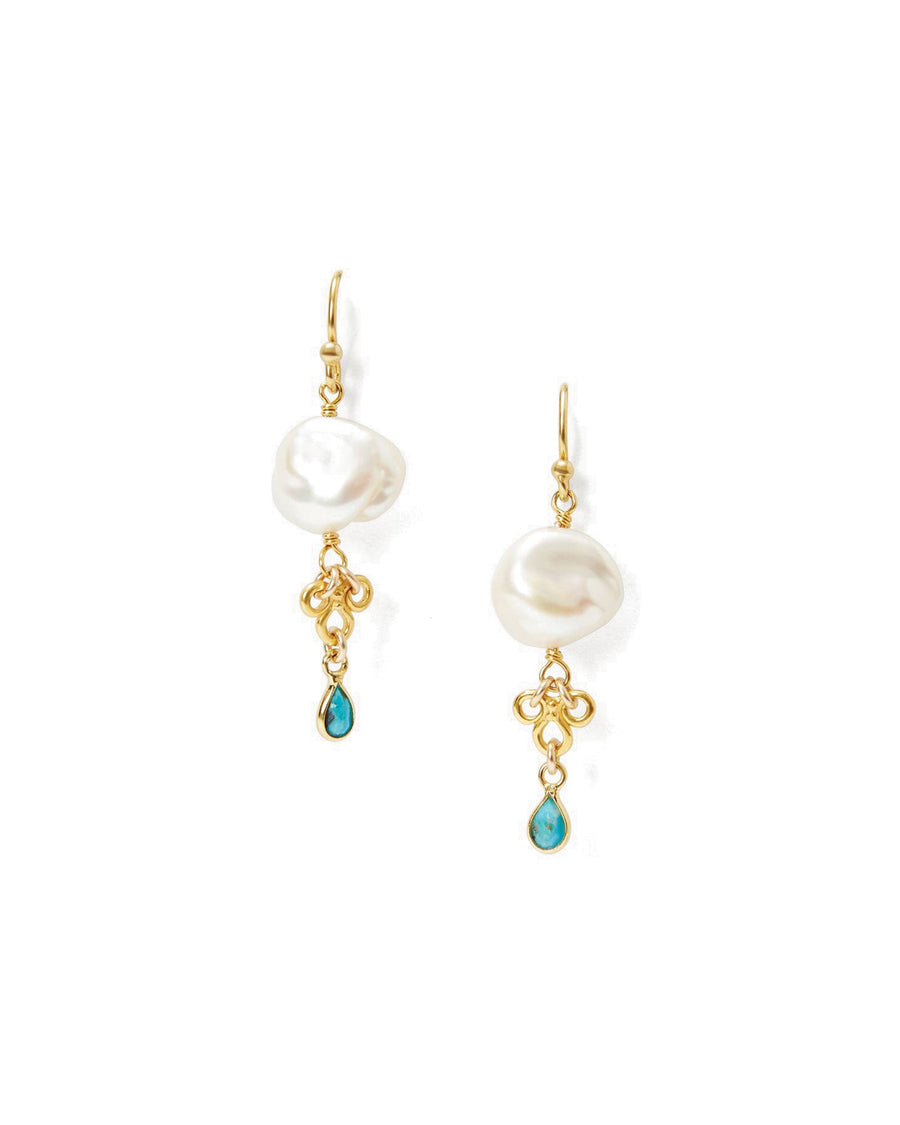 Chan Luu-White Pearl and Turquoise Loop Earrings-Earrings-18k Gold Vermeil, White Pearl-Blue Ruby Jewellery-Vancouver Canada