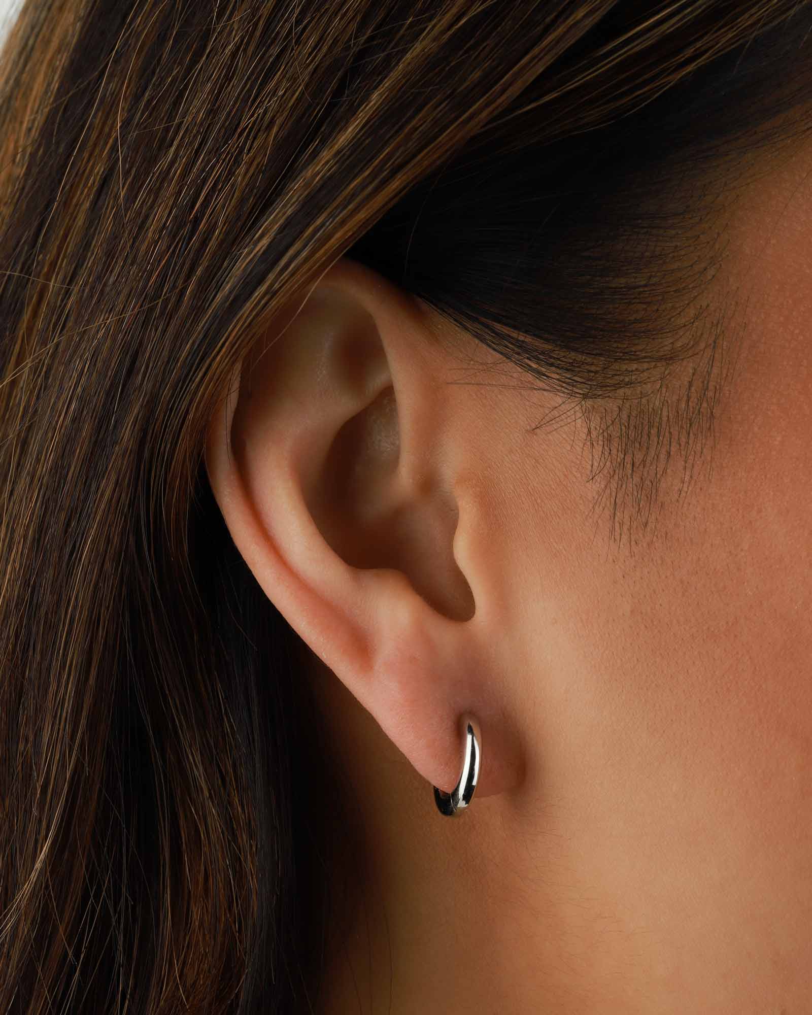 Quiet Icon-Wide Huggies I 12mm-Earrings-Rhodium Plated Sterling Silver-Blue Ruby Jewellery-Vancouver Canada