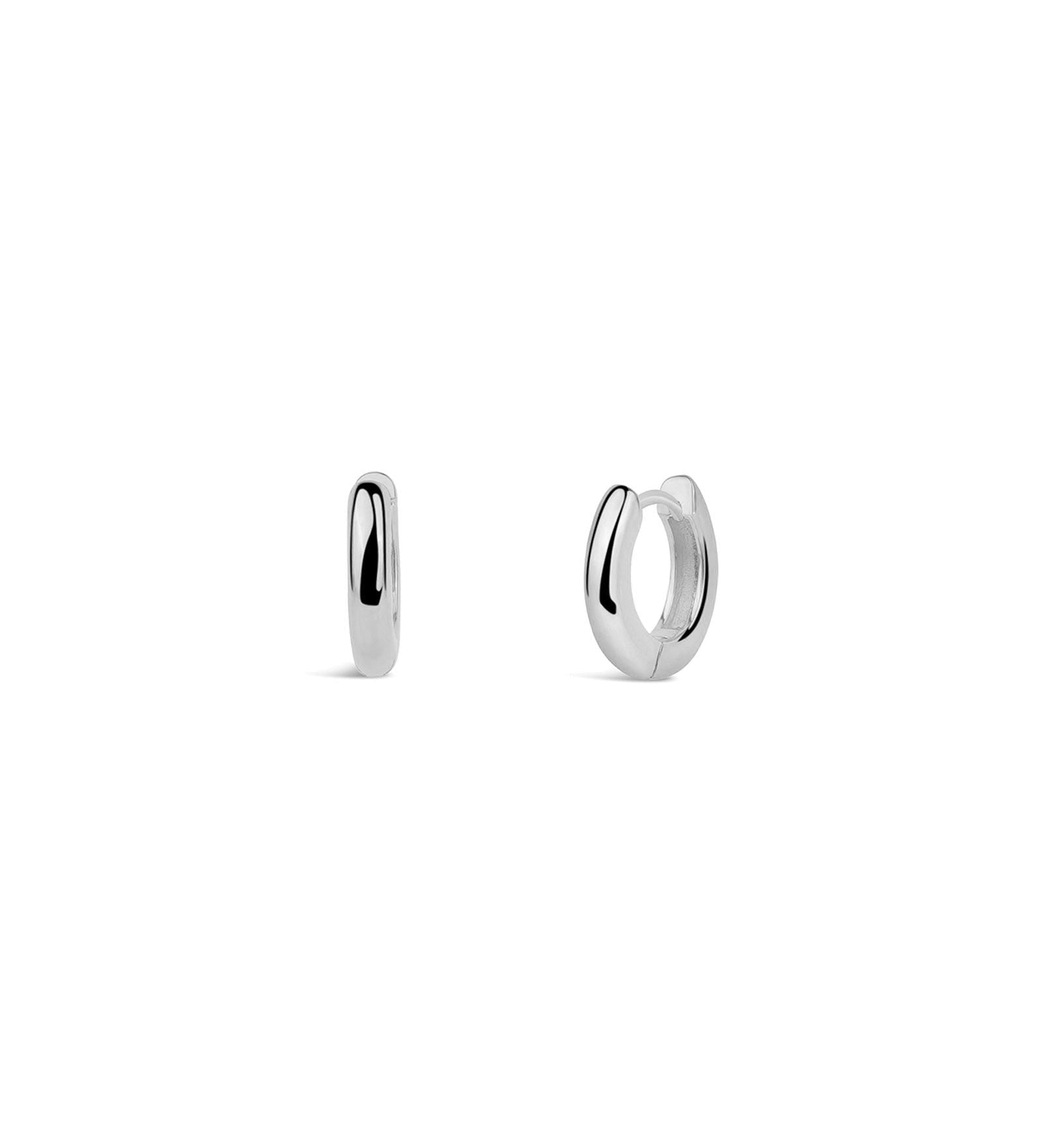 Quiet Icon-Wide Huggies I 12mm-Earrings-Rhodium Plated Sterling Silver-Blue Ruby Jewellery-Vancouver Canada