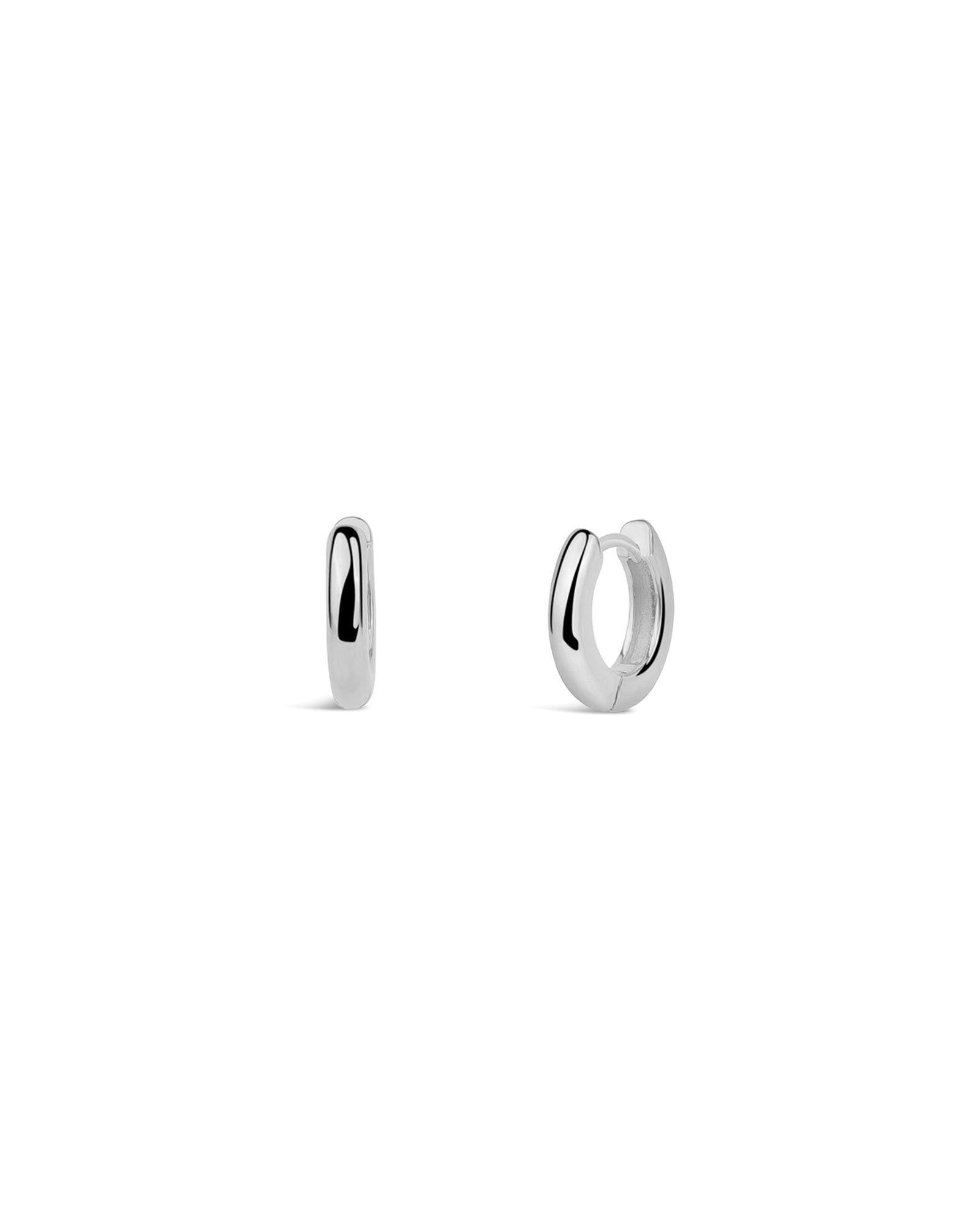 Quiet Icon-Wide Huggies I 12mm-Earrings-Rhodium Plated Sterling Silver-Blue Ruby Jewellery-Vancouver Canada
