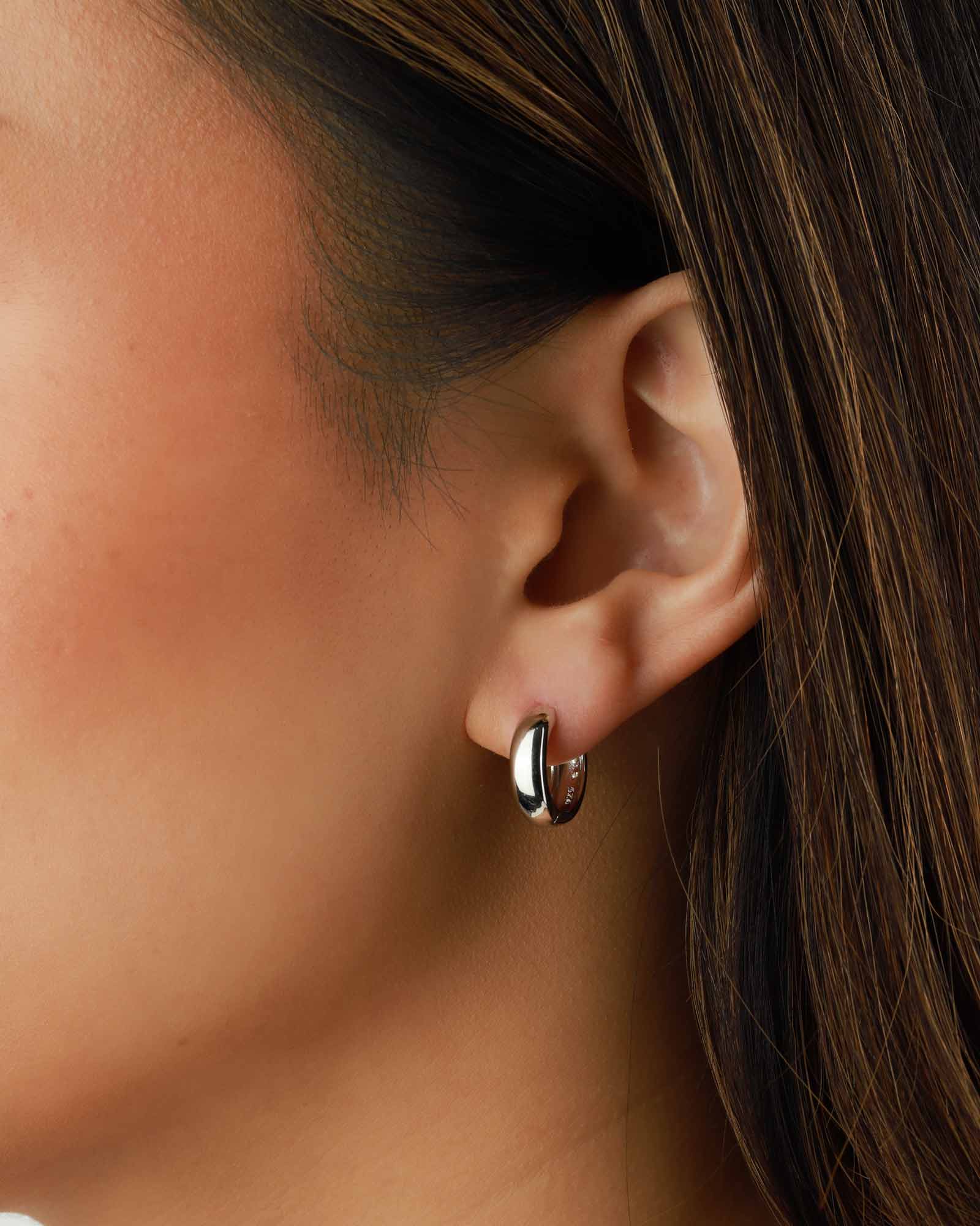 Quiet Icon-Wide Huggies I 13mm-Earrings-Rhodium Plated Sterling Silver-Blue Ruby Jewellery-Vancouver Canada