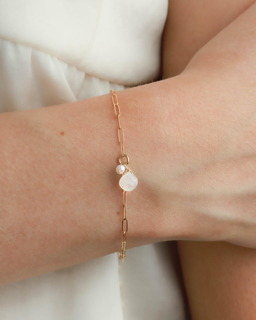 Poppy Rose-XS Paperclip Stone Drop Bracelet-Bracelets-14k Gold-fill, Moonstone, Freshwater Pearl-Blue Ruby Jewellery-Vancouver Canada