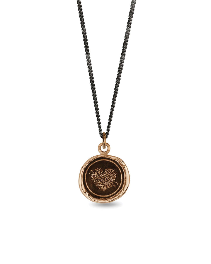 Pyrrha-You Live In My Heart Talisman-Necklaces-Bronze-Blue Ruby Jewellery-Vancouver Canada