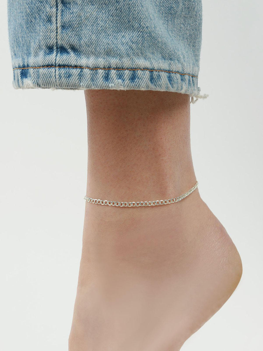 1948-Curb Chain Anklet I Medium-Anklets-Sterling Silver-Blue Ruby Jewellery-Vancouver Canada